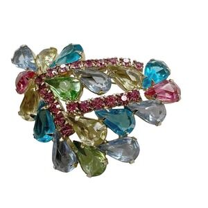 Vintage Rhinestone Brooch Multi Color‎ Teardrop Crystal Pin Jewelry Gift